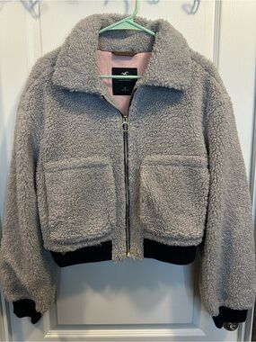 Hollister Pink Sherpa-Lined Jacket with Black Label